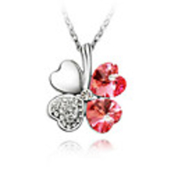 Red Shining Crystal And Platinum Plated Alloy Pendant Necklace