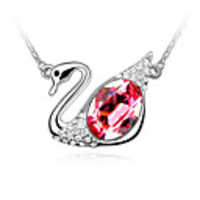 Red Shining Crystal And Platinum Plated Alloy Swan Shaped Pendant Necklace
