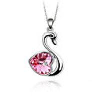 Red Shining Crystal And Platinum Plated Alloy Swan Shaped Pendant Necklace