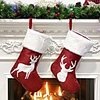 Reindeer Printed Christmas Stocking Red Burlap Plush Faux Fur Cuff Xmas Stockings for Family Party Decor