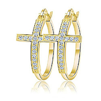 religious cross hoop earrings for women cubic zirconia gold plated by