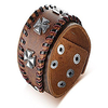 religious vintage brown genuine leather maltese cross biker rocker cuff wristband bracelet