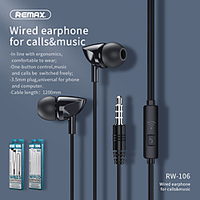 Remax RM106 Wired Music Call Headset Phone Universal In-Ear 3.5mm Headphone Wholesale RW-106