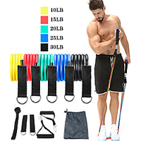 Resistance Band Set 11 pcs 5 Stackable Exercise Bands Door Anchor Legs Ankle Straps Sports TPE Pilates Exercise Fitness Gym Workout Heavy-duty Carabiner Adjustable Durable Resistance Training