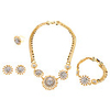 Retro Golden Silver Flowers Rhinestone Studded Jewelry Set