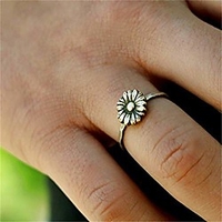 retro sunflower ring sterling silver delicate sunflower ring bride wedding gifts jewelry, petal ring womens (size 9)