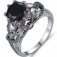 retro vintage skull gothic statement promise cocktail party biker ring (black,  11)