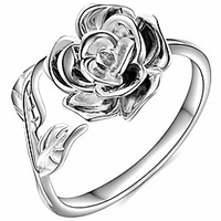 retro vintage stainless steel flower and leaf promise statement anniversary ring (silver,  13)