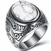 retro vintage stainless steel turquoise onyx ring (white,  13)