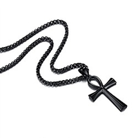 reve stainless steel coptic ankh cross religious pendant necklace for men women,  20-24 inches chain (silver tone dog tag: 22