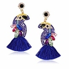 rhinestone bird tassel earrings for women - cute parrot tassel earrings - bohemian handmade fashion bird earrings - gift for girls and women mom,  sister,  wife,  girlfriend (blue parrot tassel earrings)