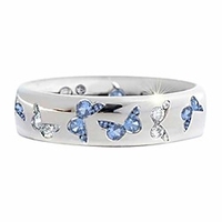 rhinestone butterfly ring for women teen girls,  elegant silver plated cubic zircon engagement ring,  birthday anniverstay jewelry gift (blue,  6)