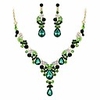 rhinestone crystal bridal floral wave teardrop necklace earrings set green gold-tone