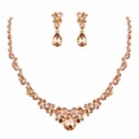 rhinestone crystal elegant bridal floral teardrop necklace earrings set champagne rose gold-tone