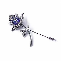 rhinestone rose flower brooch.crystal lapel pin brooch,  classy flowers tie pin for women men girl boutonniere suit pins (blue)