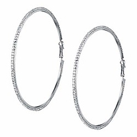rhinestones extra large hoop earrings for women girls fashion crystal silver plated big huggie hoops bridal wedding jewelry 4 sizes (90mm)