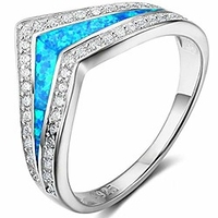 rhodium plated blue fire opal chevron crown cocktail party promise ring (silver blue,  5)