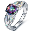 rhodium plated fire opal cubic zircon wedding engagement anniversary ring propose statement valentine (silver,  11)