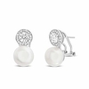 rhodium plated sterling silver freshwater cultured pearl and cubic zirconia stud halo earrings for women with omega back (white)