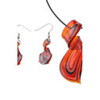 Ribbon Pattern Coloured Glaze Earrings Necklace Jewelry Set