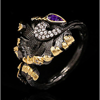 Ring AAA Cubic Zirconia Briolette Black Brass Floral Theme Artistic Unique Design Elegant 1pc 6 7 8 9 10 / Women