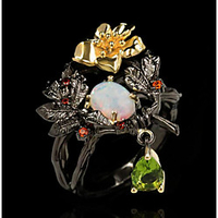 Ring AAA Cubic Zirconia Briolette Black Brass Flower Artistic Elegant European 1pc 6 7 8 9 10 / Women