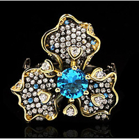 Ring AAA Cubic Zirconia Fancy Black Brass Flower Statement Luxury Elegant 1pc 6 7 8 9 10 / Women