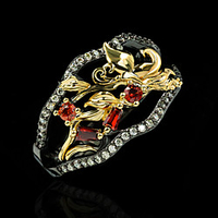 Ring AAA Cubic Zirconia Two Stone Black Brass Floral Theme Artistic Elegant Vintage 1pc 6 7 8 9 10 / Women