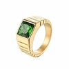 Ring Band Men Stainless Steel Ladder Gold with Green Stone Ring Size T 1/2