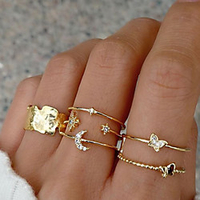 Ring Classic Gold Rhinestone Alloy Moon Butterfly Simple Fashion Vintage 6pcs 7 / Women