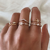 Ring Classic Gold Rhinestone Alloy Moon Star Wave Bohemian Fashion Classic 6pcs 11 / Women