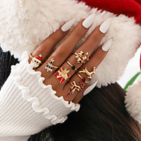 Ring Classic Gold Rhinestone Alloy Santa Suits Elk Christmas Tree Fashion Classic Holiday 8pcs 6 / Women