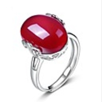 Ring Crystal Solitaire Red Sterling Silver Crystal Agate Drop Cocktail Ring Mood Ladies Unique Design western style One Size / Women