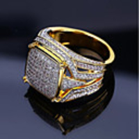 Ring Cubic Zirconia Classic Gold Copper Rhinestone Stylish Luxury Hip Hop 1pc 7 8 9 10 11 / Men