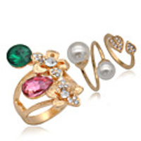 Ring Fancy Gold Pearl Rhinestone Austria Crystal Precious Joy Courage Luxury Unique Design Punk 3pcs One Size / Women