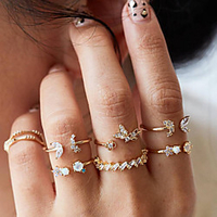 Ring Geometrical Gold Rhinestone Alloy Leaf Butterfly Statement Stylish Fashion 1 set One Size / Women