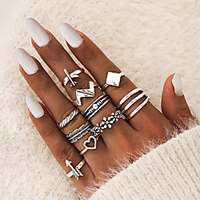 Ring Geometrical Silver Alloy Airplane Heart Flower Shape Ethnic Fashion Vintage 10pcs 5 / Women