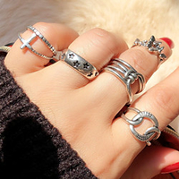 Ring Geometrical Silver Alloy Cross Mini Star Luxury Ethnic Vintage 4pcs Adjustable / Couple