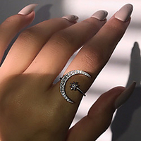 Ring Gold Silver Rhinestone Alloy Moon Star Sweet Fashion Cute 1pc Adjustable / Women