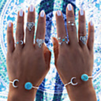 Ring Hollow Out Silver Stone Alloy Sun Love Precious Vintage Trendy Rock 6pcs One Size / Women