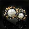 Ring Pearl Mismatched Black Brass Flower Vintage Baroque 1pc 6 7 8 9 10 / Women