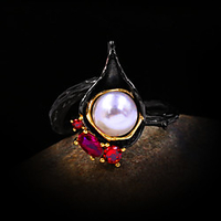 Ring Pearl Two Stone Black Brass Floral Theme Artistic Unique Design Vintage 1pc 6 7 8 9 10 / Women