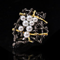 Ring Pearl Two Stone Black Brass Floral Theme Artistic Vintage 1pc 6 7 8 9 10 / Women