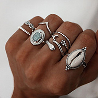Ring Retro Silver Shell Alloy Snake Moon Star Ethnic Fashion Vintage 8pcs 11 / Women