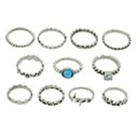 Ring Set Silver Imitation Tourmaline Alloy Heart Flower Letter Ladies Basic Fashion 11pcs 7 / Women
