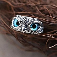 Ring Silver Alloy Owl Vintage 1pc Adjustable / Women