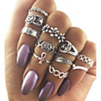 Ring Stacking Stackable Gold Silver Alloy Moon Flower Ladies Unusual Unique Design 11pcs One Size / Women