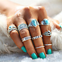 Ring Turquoise Retro Gold Silver Alloy Leaf Heart Flower Statement Ladies Unusual 10pcs / Couple