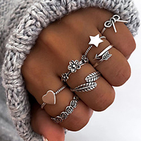 Ring Vintage Style Gold Silver Alloy Leaf Heart Star Fashion Vintage Classic 7pcs 9 / Women