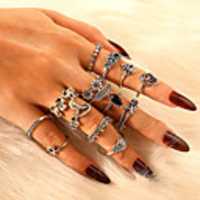 Ring Vintage Style Silver Alloy Elephant Sweet Heart Star Classic Vintage Trendy 14pcs 11 / Women